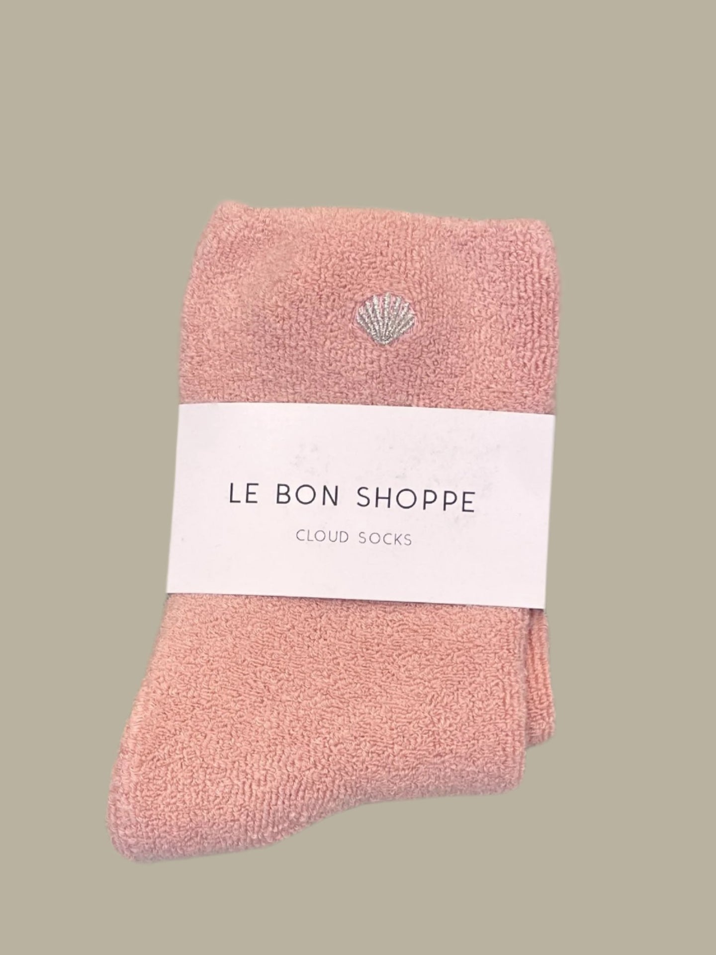 Embroidered Cloud Socks : Pink Rosé + Silver Seashell