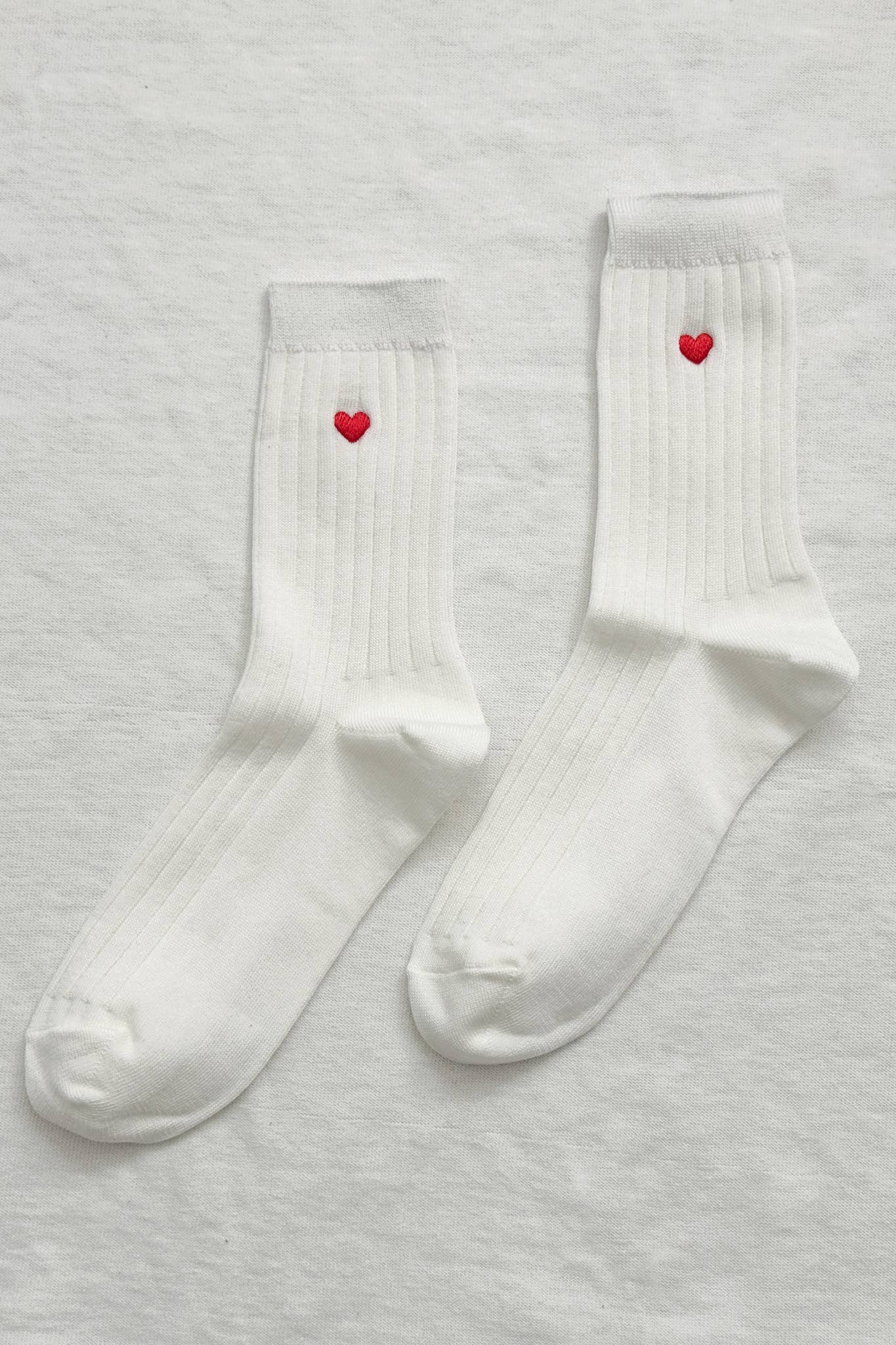 Her Socks - White with Red Embroidered Heart