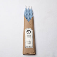 Load image into Gallery viewer, Sky Blue Beeswax Taper Candles Set of 3: Spiral
