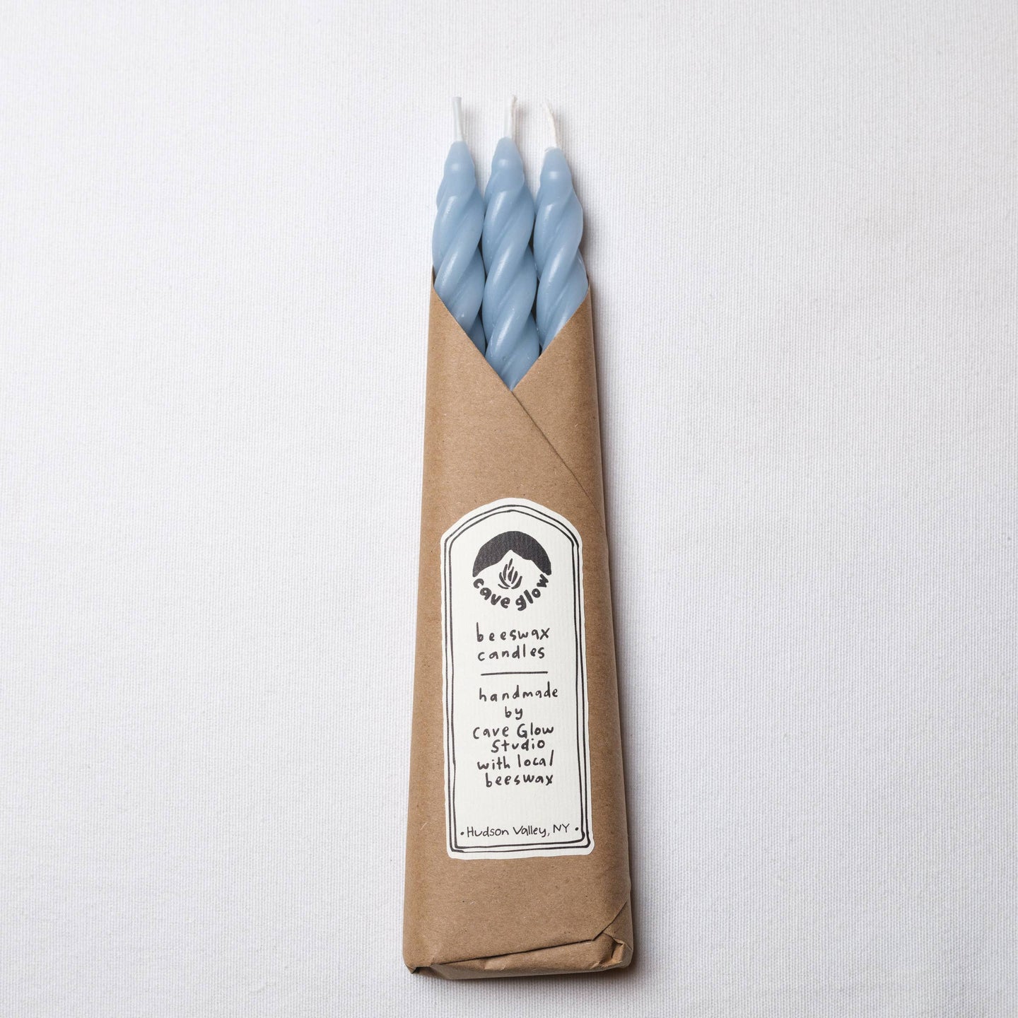 Sky Blue Beeswax Taper Candles Set of 3: Spiral