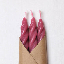 Load image into Gallery viewer, Cherry Beeswax Taper Candles Set of 3: Spiral
