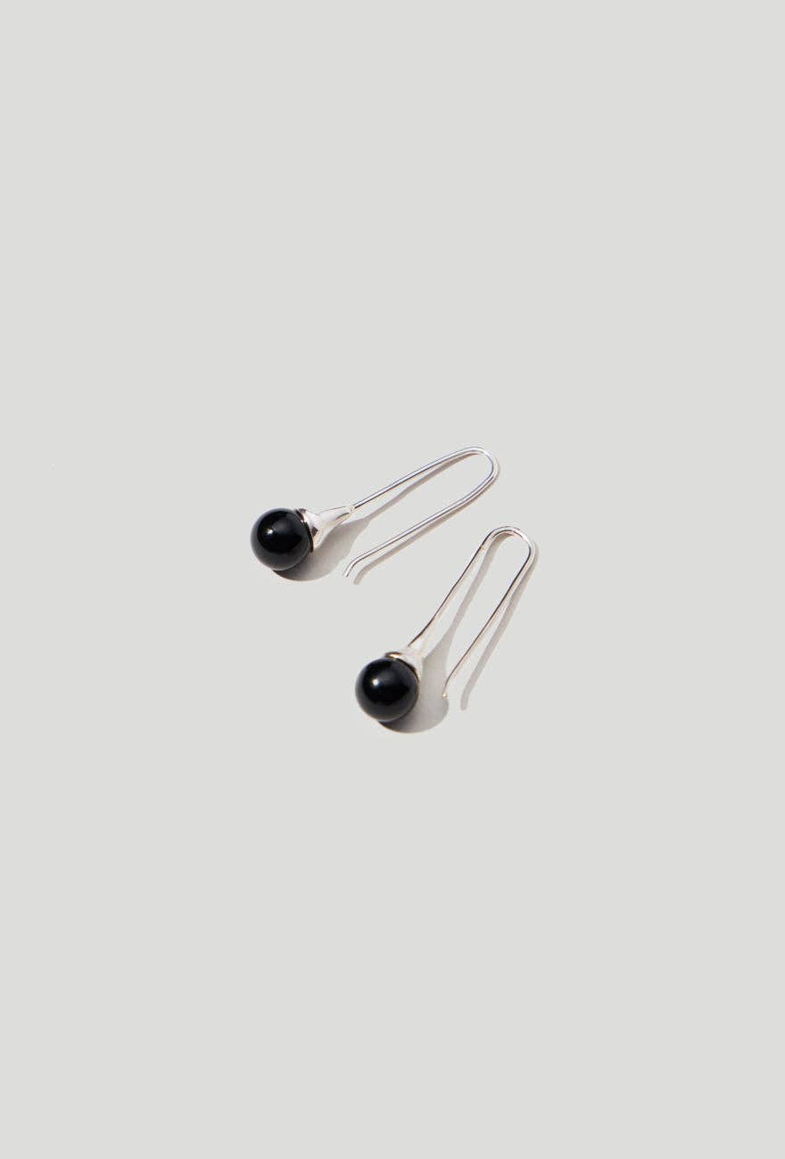 Collette Earring Long Silver Black Onyx