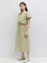 Load image into Gallery viewer, Textured Midi Skirt with Side Ties in Olive
