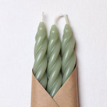 Load image into Gallery viewer, Sage Beeswax Taper Candles Set of 3: Spiral
