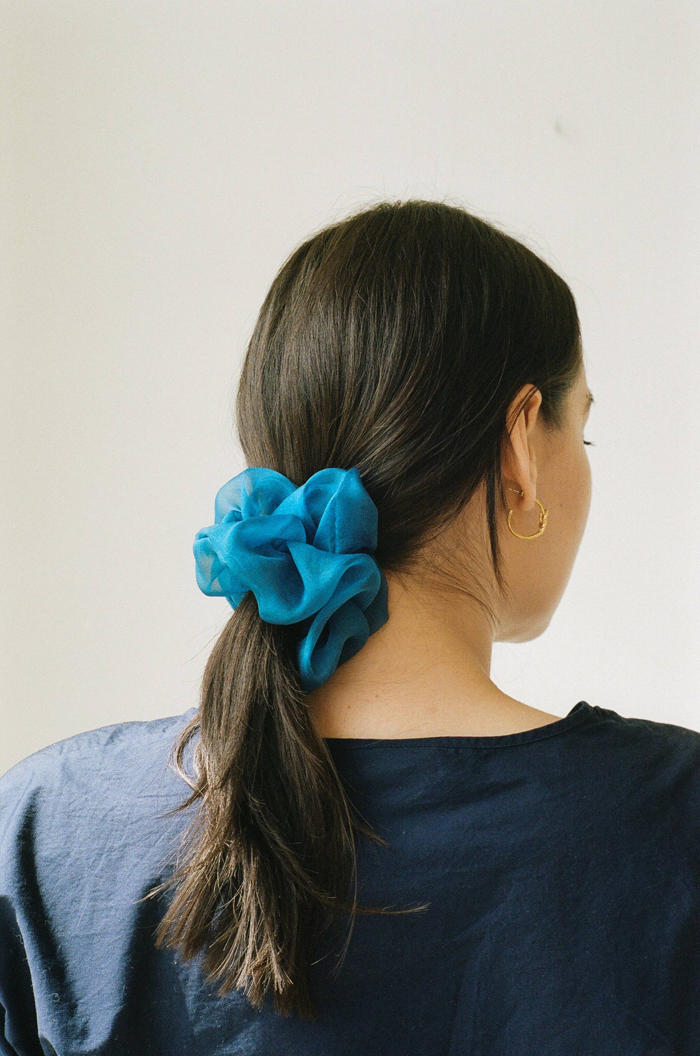 Indigo Silk Organza Plant Dyed Scrunchie | Handmade