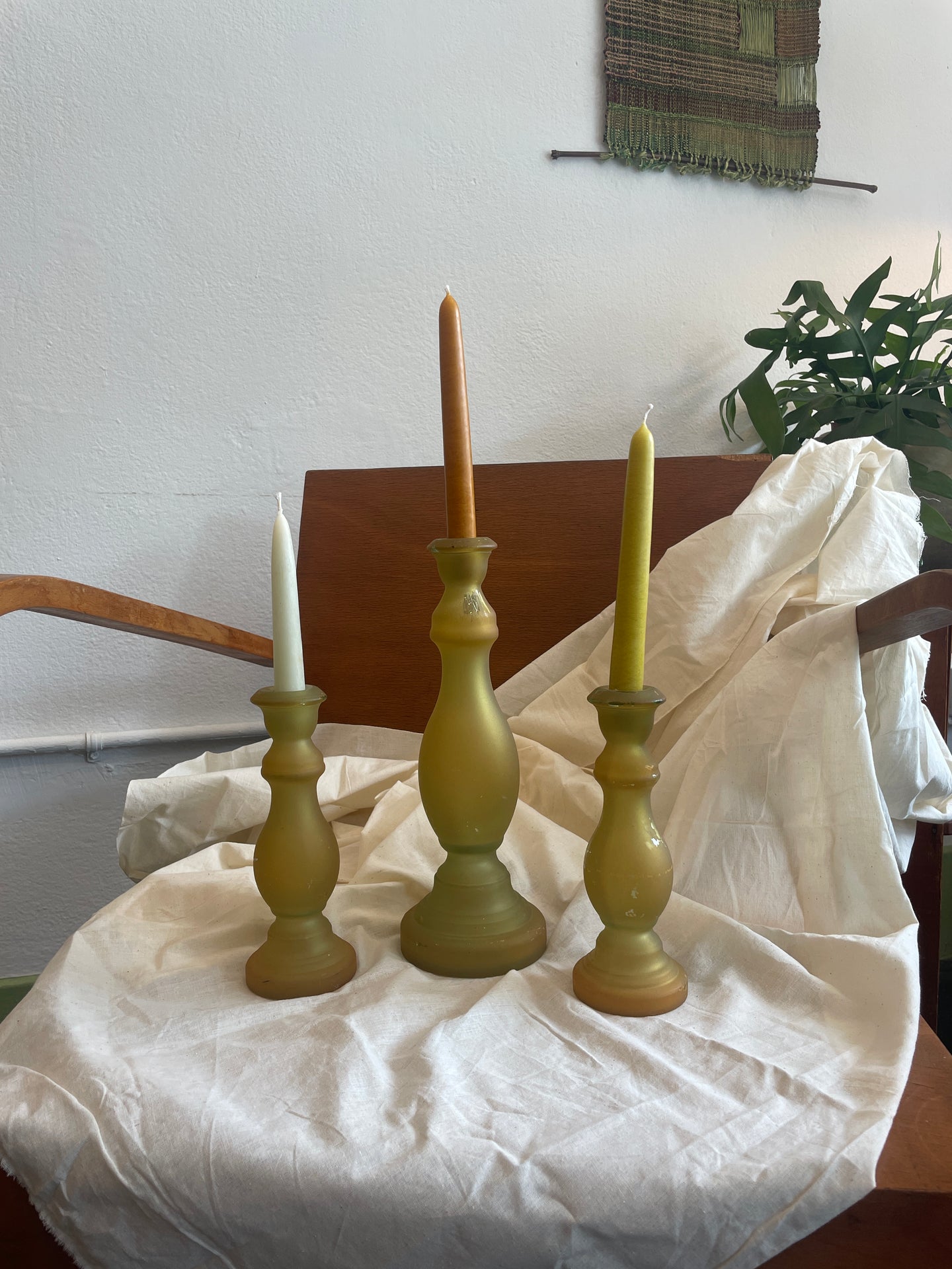 Yellow Glass Candlestick Holders