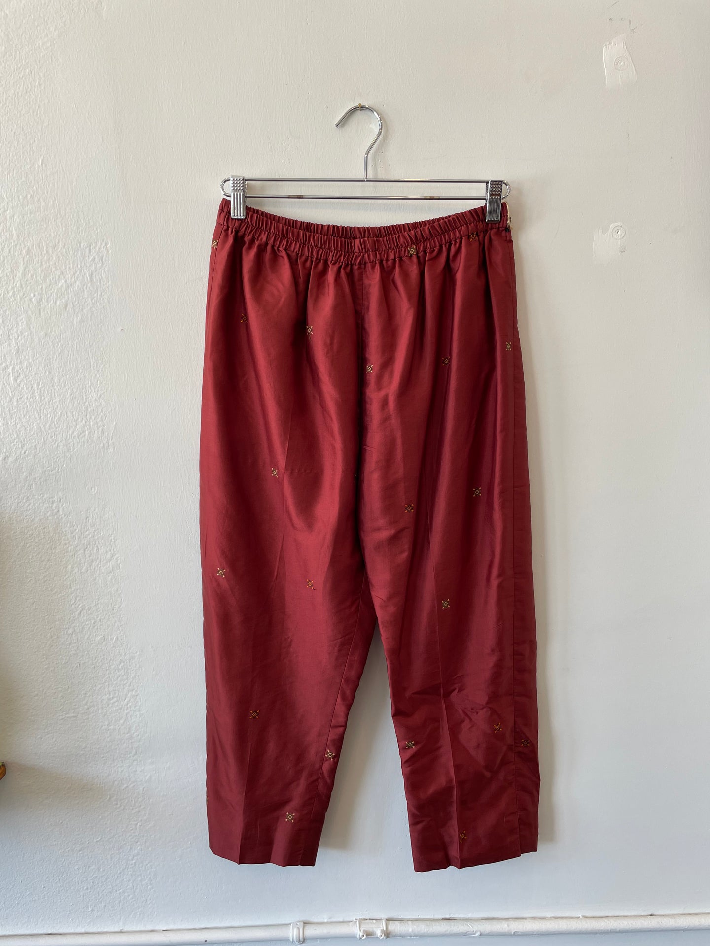 Burgundy Satin Capri's