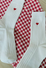 Cargar imagen en el visor de la galería, Her Socks - White with Red Embroidered Heart
