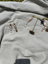 Load image into Gallery viewer, Earring with gilded pearls cotton candy agate, mixed pearls and moonstone tear drops
