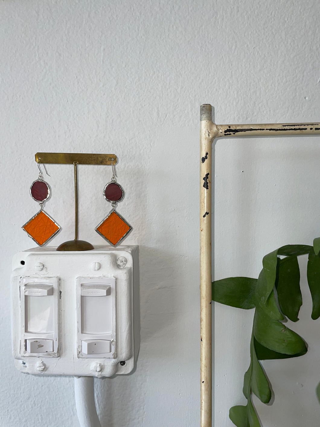 Stained Glass Earrings - Purple & Orange